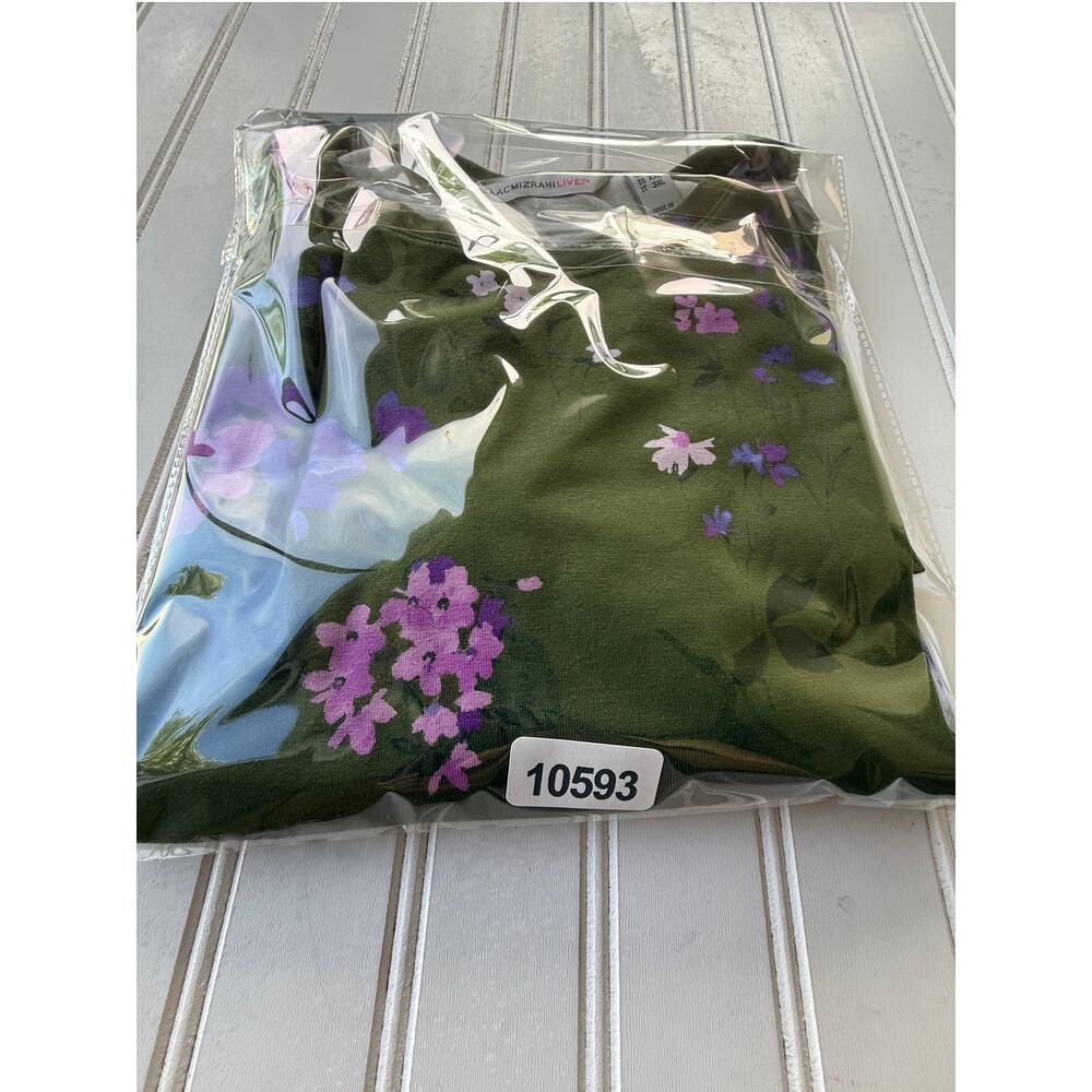 Isaac Mizrahi Live Olive Green Floral 3/4 Sleeve Top 2X Plus Size - Picture 7 of 7
